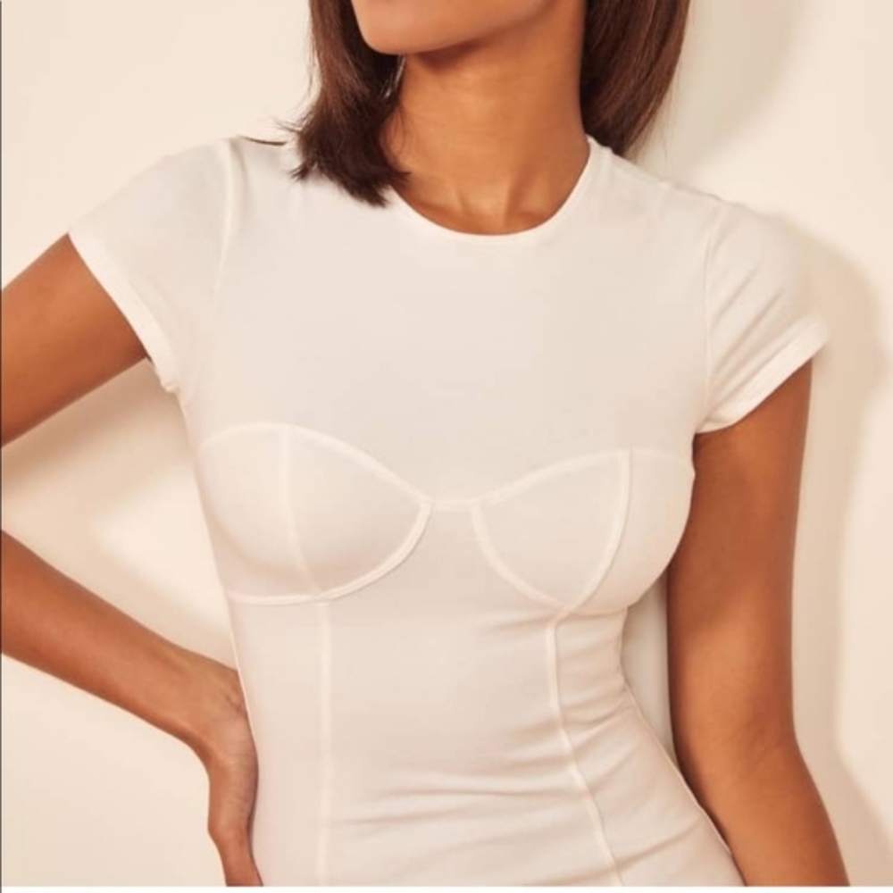 REFORMATION Pratt Bustier Corset Style Mini Tshirt Dress in White - Sz Medium